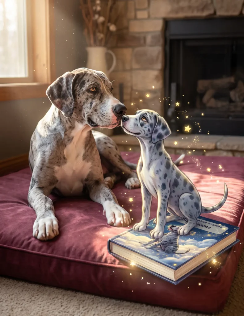 Real Great Dane Sig Shue and his children's book illustration
